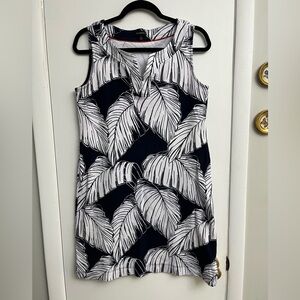 Talbots Navy Blue and White V-Neck Palm Tree Midi Dress M